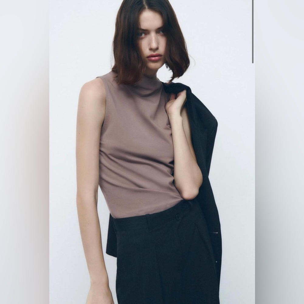 ZARA Asymmetric Neck Top in Taupe
